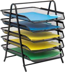 5 Tier <b>File</b> Tray <b>Organizer</b> Desk Paper Document Holder Desktop Storage for Office Home or School Organization Black - Product Image 1