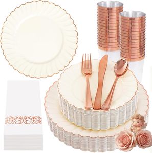 ชุดจาน<span class=keywords><strong>พลาสติก</strong></span>สีงาช้างแบบขอบหยัก 175 ชิ้น ชุดจานชามทองแบบใช้แล้วทิ้ง <span class=keywords><strong>ถ้วย</strong></span> <span class=keywords><strong>จาน</strong></span> ช้อนส้อมสีทอง ผ้าเช็ดปาก สำหรับงานปาร์ตี้ งานแต่งงาน - Product Image 6