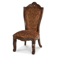 Chaise de salle à manger de style américain, en bois sculpté, luxueuse, avec revêtement en cuir véritable antique.