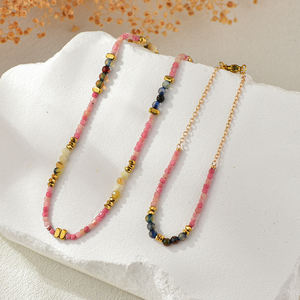 Ensemble de bijoux de mode en pierre rose à la mode bohème quotidien avec perles colorées - Product Image 6