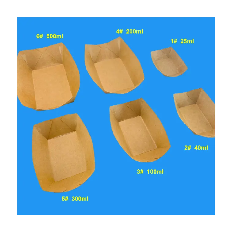 일회용 식품 등급 200ml 크래프트 종이 보트 상자 도매 분해 종이 와플 스틱 트레이 에어 프라이어