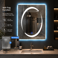 Miroir LED intelligent rond mural, miroir de salle de bain anti-buée avec capteur tactile, température de couleur réglable en 3 niveaux, affichage de l'heure, IP44 CE