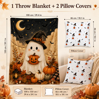 Ensemble de couvertures fantômes mignonnes pour Halloween, en flanelle douce et 2 housses de coussin, décoration de maison pour les fêtes, pour canapé, lit
