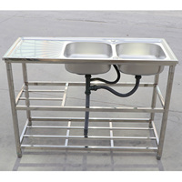 Ensemble d'évier utilitaire d'extérieur autoportant en acier inoxydable à double bac, portable et commercial, pour restaurant