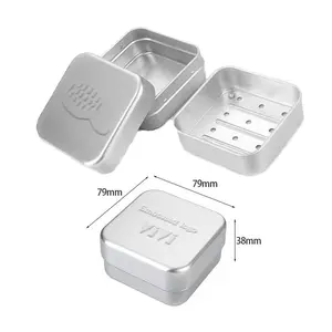 Aluminum 79*79*38mm square custom logo empty embossed logo aluminum soap box jar can container case with insert drainer