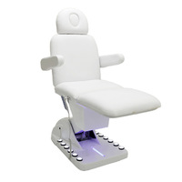 Lit de soin esthétique électrique à 3 moteurs avec commande au pied, fauteuil facial réglable avec base lumineuse LED pour esthéticiennes, spas et studios de cils