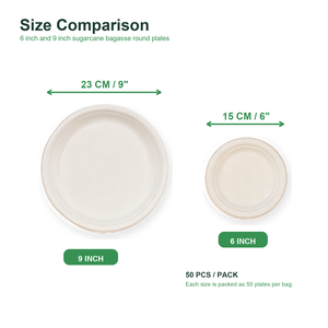 Biodegradable Paper Plates Heavy Duty Sugarcane Bagasse 6 9 Inch Disposable Tableware <b>Compostable</b> Dinnerware Plates - Product Image 3