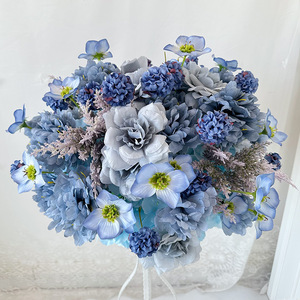 Flores Artificiales Azules Hechas a Mano de Alta Calidad para Bodas y Navidad, Inspiradas en el Viento del Océano, Rosas, Peonías y Golondrinas de Seda, Duraderas, Venta al Por Mayor - Product Image 5