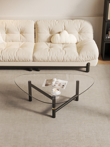 Table basse ovale moderne avec plateau en verre trempé et structure en métal, design minimaliste, meubles de salon, facile à nettoyer - Product Image 4