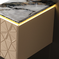 Miroir LED intelligent anti-buée mural Mwshi pour salle de bain de villa moderne et minimaliste, avec meuble en aluminium aviation 6063 et vasque en céramique