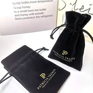 Wholesale Luxury Black Small Big Jewelry Dust Drawstring Bag With Gold Print Packaging Velvet Pouch