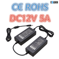 ESann - Adaptador de Corriente Universal de 12 V y 5 A, Modelo de Doble Cable con Enchufe Pinnacle, 60 W, 14 x 3 x 5,5 cm
