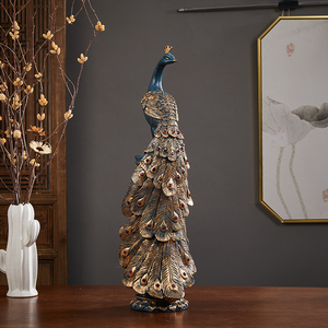 Estatua de Pavo Real Azul Dorado, Adorno de Resina, Nuevo Estilo Chino, Decoración para Sala de Estar u Oficina - Product Image 3