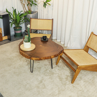 Table basse en fer et bois, Table basse vintage en bois massif naturel recyclé