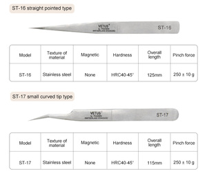 Juego <span class=keywords><strong>de</strong></span> herramientas <span class=keywords><strong>de</strong></span> reparación <span class=keywords><strong>de</strong></span> montaje <span class=keywords><strong>de</strong></span> punta fina recta curvada, pinzas <span class=keywords><strong>de</strong></span> acero inoxidable Vetus no magnéticas industriales <span class=keywords><strong>de</strong></span> alta precisión - Product Image 5