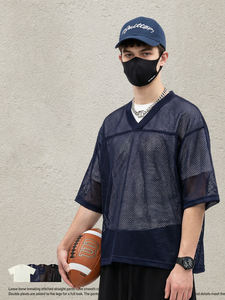 Custom Made Men's Loose Print Mesh <b>TShirt</b> Oversized <b>VNeck</b> Breathable Hollow Streetwear Summer Casual Short Sleeve Tee Drop - Product Image 2