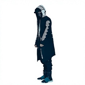Cardigan à capuche long unisexe noir style Techwear avec fermeture éclair intégrale, personnalisable pour la vente en gros, fabrication OEM ODM - Product Image 1