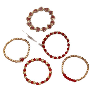 Popular European and American multi-layered red beaded heart CCB beaded <b>bracelet</b>, a fashionable and versatile 5-piece <b>set</b> for - Product Image 5