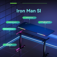 Bureau Ergonomique Électrique Assis-Debout avec Éclairage RGB Flow Light, Grande Surface en Fibre de Carbone, Table de Bureau et de Gaming