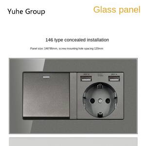 Interruptor de Pared Alemán de Alta Calidad, Color Gris Plateado, Vidrio Templado, Estándar Europeo 146 16A, Enchufe de 3 Pines, Interruptor 1 a 2 con Panel Táctil - Product Image 3