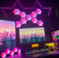 Panel lampu Quantum Visual 3D lampu dinding Gaming RGB ultra-tipis dengan sinkronisasi musik, kontrol aplikasi untuk pengaturan PC & lampu malam sekitar