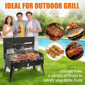 Portable Compact Charcoal BBQ Grill <b>Kit</b> Foldable Camping Grill for Outdoor Cooking with Barbecue Tools - Product Image 5
