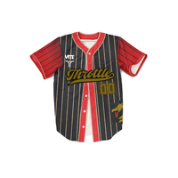 Maillots de baseball sublimés noirs et rouges chemises de baseball personnalisées à la mode en gros maillot de baseball pour jeunes en polyester 100%