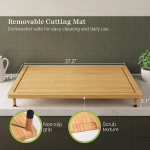 Bamboo Stovetop <b>Cover</b> Cutting <b>Board</b> 21.4 X 27.2 Inch Removable Feet Design Kitchen <b>Sink</b> Countertop Protector - Product Image 3