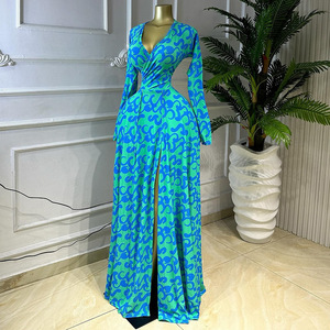 Nuovo Arrivo: <span class=keywords><strong>Abito</strong></span> <span class=keywords><strong>Lungo</strong></span> da Donna SU9812 con Stampa, Scollo a V, Maniche Lunghe e Spacco Alto - Vestito da Sera 2026 - Product Image 1