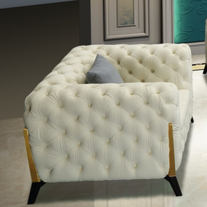 Canapé en <span class=keywords><strong>cuir</strong></span> à boucles en tissu crème français haut de gamme sur mesure pour trois personnes, design droit, anti-griffes de chat, idéal pour petits appartements - Product Image 2