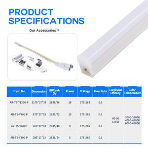 Tube carré en plastique intégré 18W SMD2835 T5 avec interrupteur DIP 3CCT, longueurs 2ft, 3ft, 4ft, pour entrepôt et atelier - Product Image 5