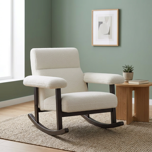 Modern White Fabric Rocking Chair With Wooden Legs Solid Back Living Room Furniture Scandinavian Style - Product Image 2