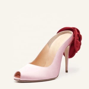Large Size 45 3D Flower Women Peep Toe Summer Outdoor Silk Stiletto <b>Shoes</b> High Slim Heels Wide Fit Slides - Product Image 4