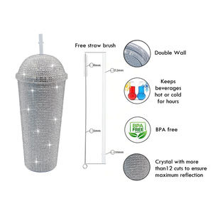 Tasse à café froide couleur logo personnalisé gobelet de fête en diamant gobelet clouté bouteille d'eau gobelet avec paille - Product Image 6