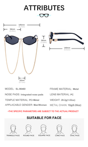 แว่นกันแดดแฟชั่นดีไซน์เก๋ โลโก้สั่งทำ กรอบโลหะทรงเหลี่ยมเต็มกรอบ สายโซ่  เลนส์ PC ป้องกันรังสียูวี 400 สำหรับผู้หญิง - Product Image 6