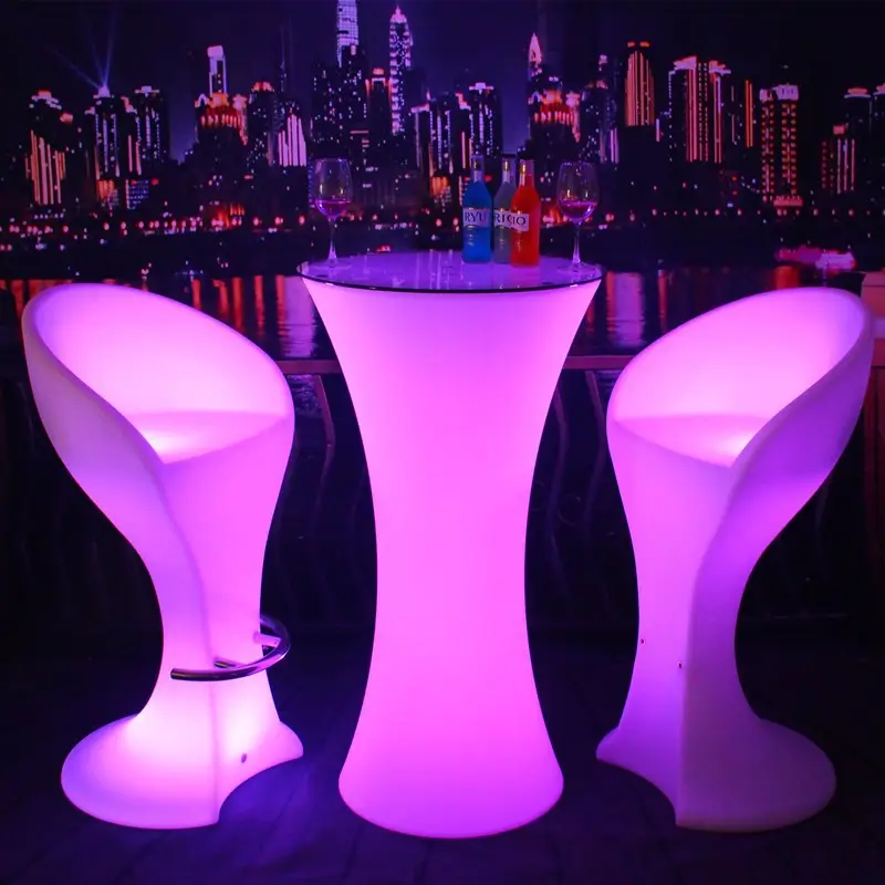 Glowing Led Bar Furniture Light Up Cocktail Table LED Chairs and Plastic LED Light Table Bar