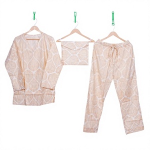 Women's 100% Cotton Eco-friendly Elegant V-Neck Pajama Sets Comfortable Soft Solid <b>Pattern</b> Pants and Shirt with Bag - Product Image 1