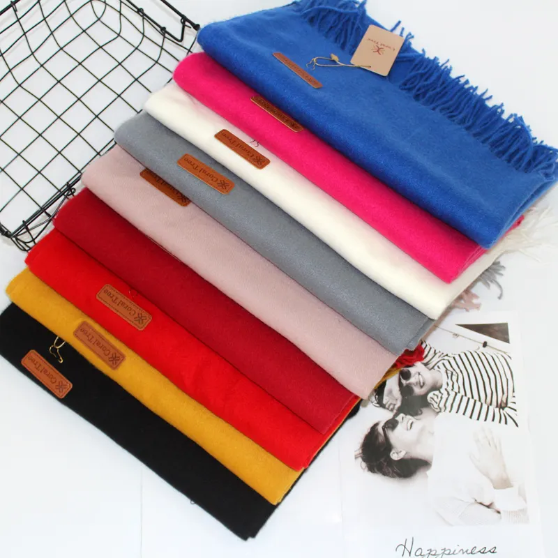 Hochwertige Mode 250g Neue Damen Flocky einfarbig flauschig Leder Label Pashmina Schal Decke Schal