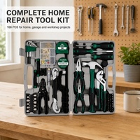 Lot de 166 outils ménagers verts en gros – Kit de réparation domestique avec clé à douille, tournevis, marteau, pinces et testeur de tension – OEM