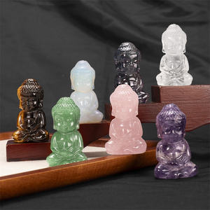 Vente en gros de statues de Bouddha traditionnelles sculptées à la main en cristal naturel de 5 cm, statue de Bouddha bébé en quartz rose poli pour la décoration de la maison - Product Image 4