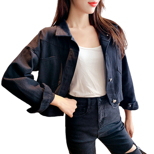 2023 New Woman Jean <strong>Jacket</strong> Denim Wholesale Custom Fall Women Point Collar Oversize <strong>Cropped</strong> Denim <strong>Jacket</strong> - Product Image 6