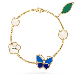 <span class=keywords><strong>Bracciale</strong></span> Stratificato in Ferro Placcato Oro 18k con <span class=keywords><strong>Coccinella</strong></span>, Farfalla Blu, Trifoglio, Perle, Madreperla e Foglia Verde - Accessorio Boutique - Product Image 5