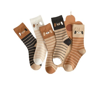 <b>Brown</b> Bear Pattern Striped Cotton <b>Socks</b> Women Mid Calf Ins Trendy Versatile <b>Socks</b> Wholesale - Product Image 1