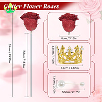 Bouquet de Roses Paillettes Rouges 24 Pcs Fleurs Brillantes Roses Artificielles Éternelles DIY pour la Fête des Mères Anniversaire Anniversaire Fiançailles