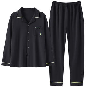 Nuovo <span class=keywords><strong>pigiama</strong></span> da <span class=keywords><strong>uomo</strong></span> in cotone, camicia e pantaloni a <span class=keywords><strong>maniche</strong></span> <span class=keywords><strong>lunghe</strong></span>, abbigliamento Casual in cotone con bottoni per giovani uomini - Product Image 2