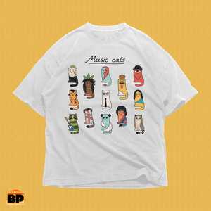 Maglietta unisex in cotone pesante con motivo Music Cats, regalo per amanti dei gatti, maglietta a tema musicale, divertente t-shirt, abbigliamento con animali, design unico, abbigliamento casual - Product Image 1