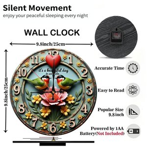 Round Wooden Wall <b>Clock</b> 25cm Retro Art Silent Non Ticking Cafe Restaurant Decor - Product Image 2