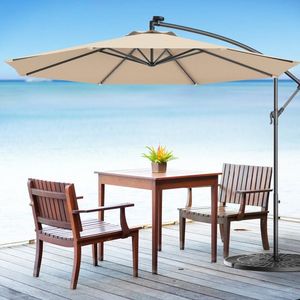 Parasol de patio de 10 pieds avec manivelle et lumières LED solaires avec base élégante - Product Image 3