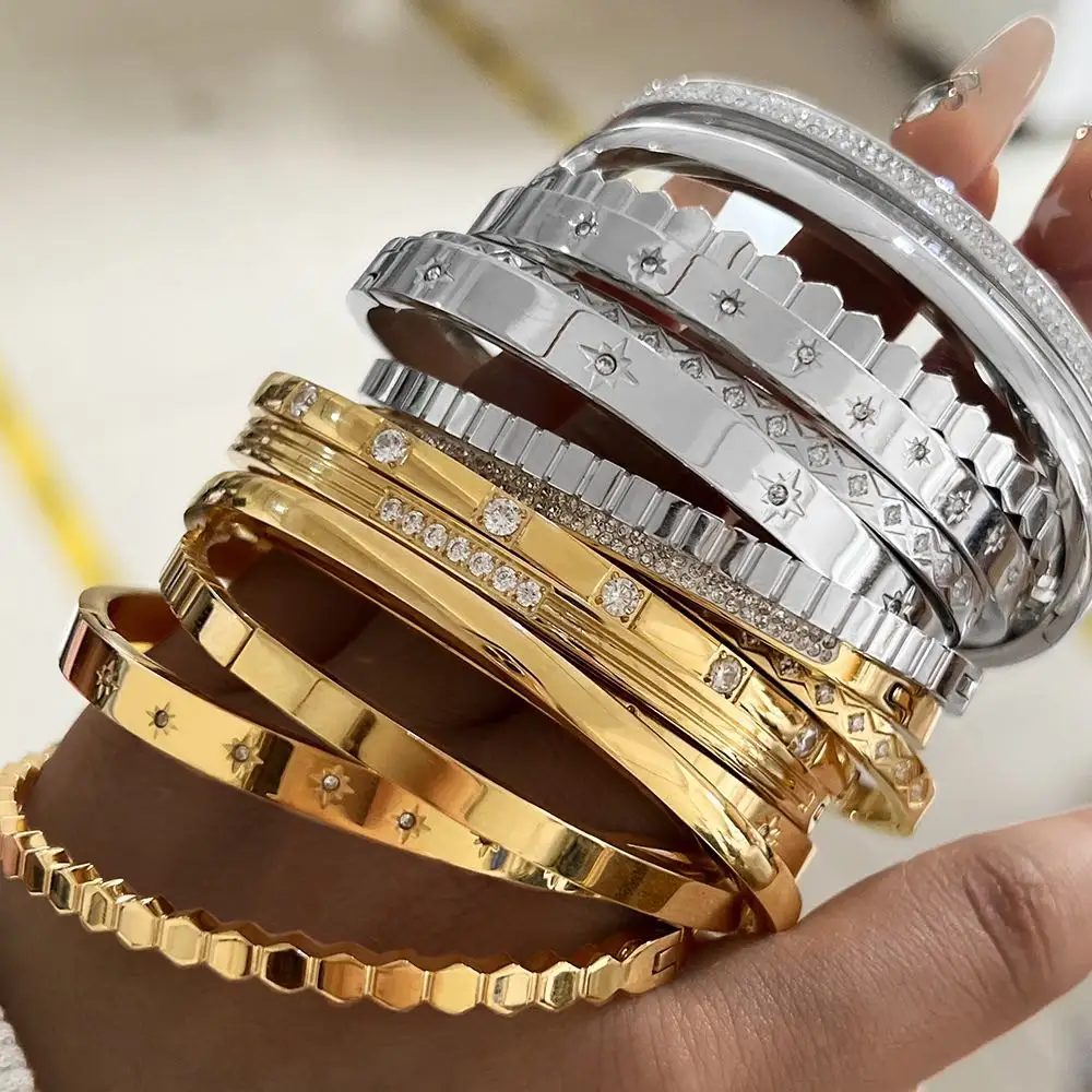 eight-pointed star zircon round zirconium bracelet jewelry 2024 New fashion 18K gold-plated stainless steel bracelet