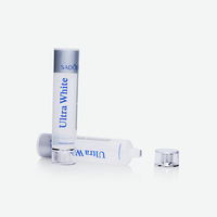 Tubo Exprimible de LDPE Blanco Translúcido, Texto Azul Personalizado, Impresión Serigráfica, Tubo Suave con Tapa de Rosca Plateada Transparente para Cosméticos